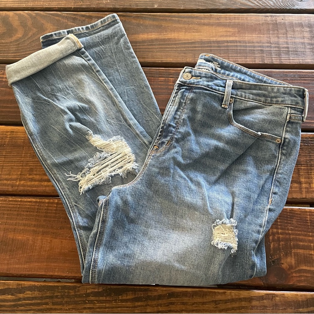Old Navy Power Slim Straight High Rise Distressed Jeans